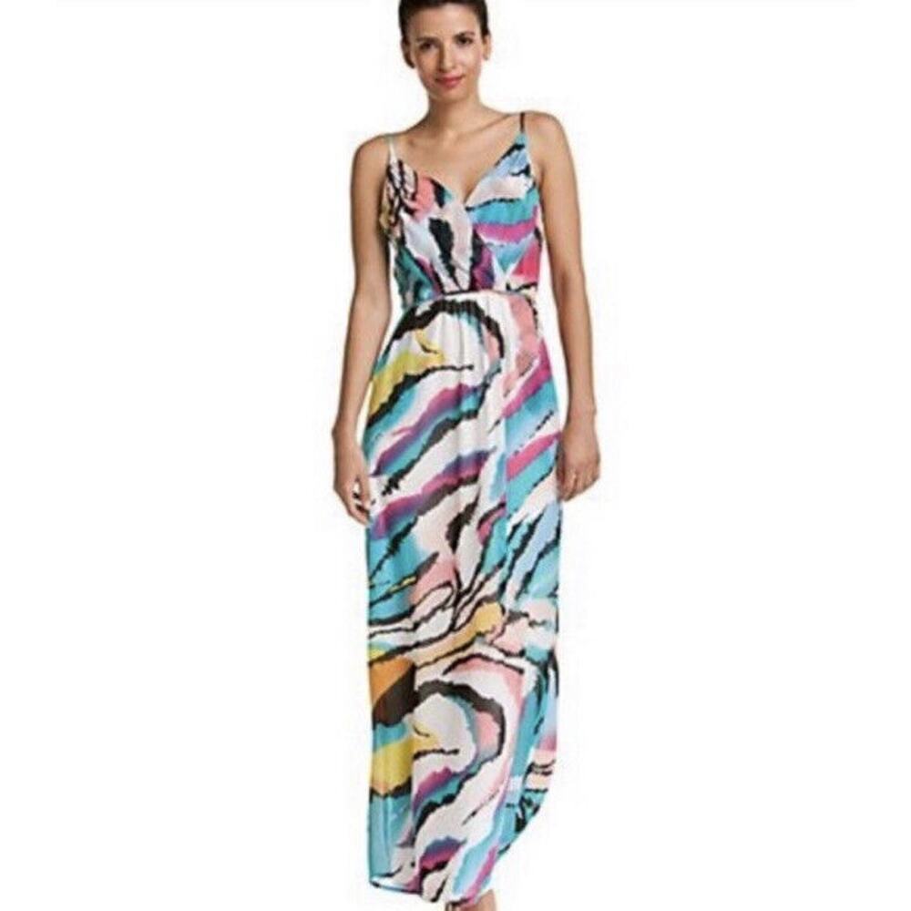 Yumi Kim Large Cleo Watercolor Maxi Dress 100% Silk Zebra Multicolor Medium u24